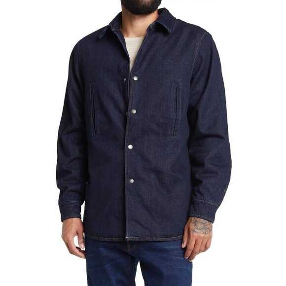 Slate & Stone Mens Dark Wash Snap Front Long Sleeve Denim Shirt Jacket Sz L New - Picture 1 of 11